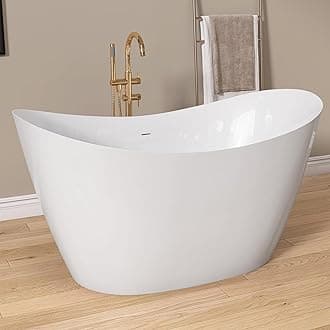 GETPRO Free Standing Tub 51" Deep Soaking Bath Tub Double Slipper Acrylic Freestanding Bathtub with Integrated Slotted Overflow and Removable Anti-clogging Drain Glossy White