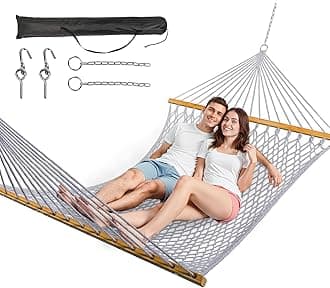 Double Hammock for 2 Person, Handwoven Rope Hammock with Spreader Bar Without Stand - Indoor & Outdoor Use for Patio, Poolside, Backyard (Grey)