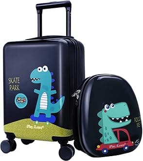 iPlay, iLearnDinosaur Kids Luggage, Boys Carry on Suitcase, Hard Shell Travel Luggage Set W/ Backpack, Trolley Luggage W/ 4 Spinner Wheel for Children Toddlers