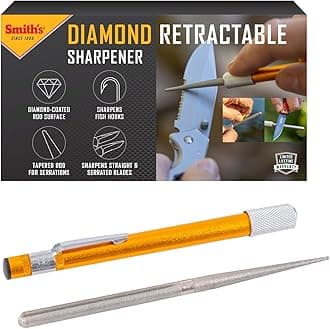 Smith’s 51446 Diamond Retractable Sharpener – Gold – Reversible Rod – Compact – Knife & Hook Sharpener – Straight & Serrated