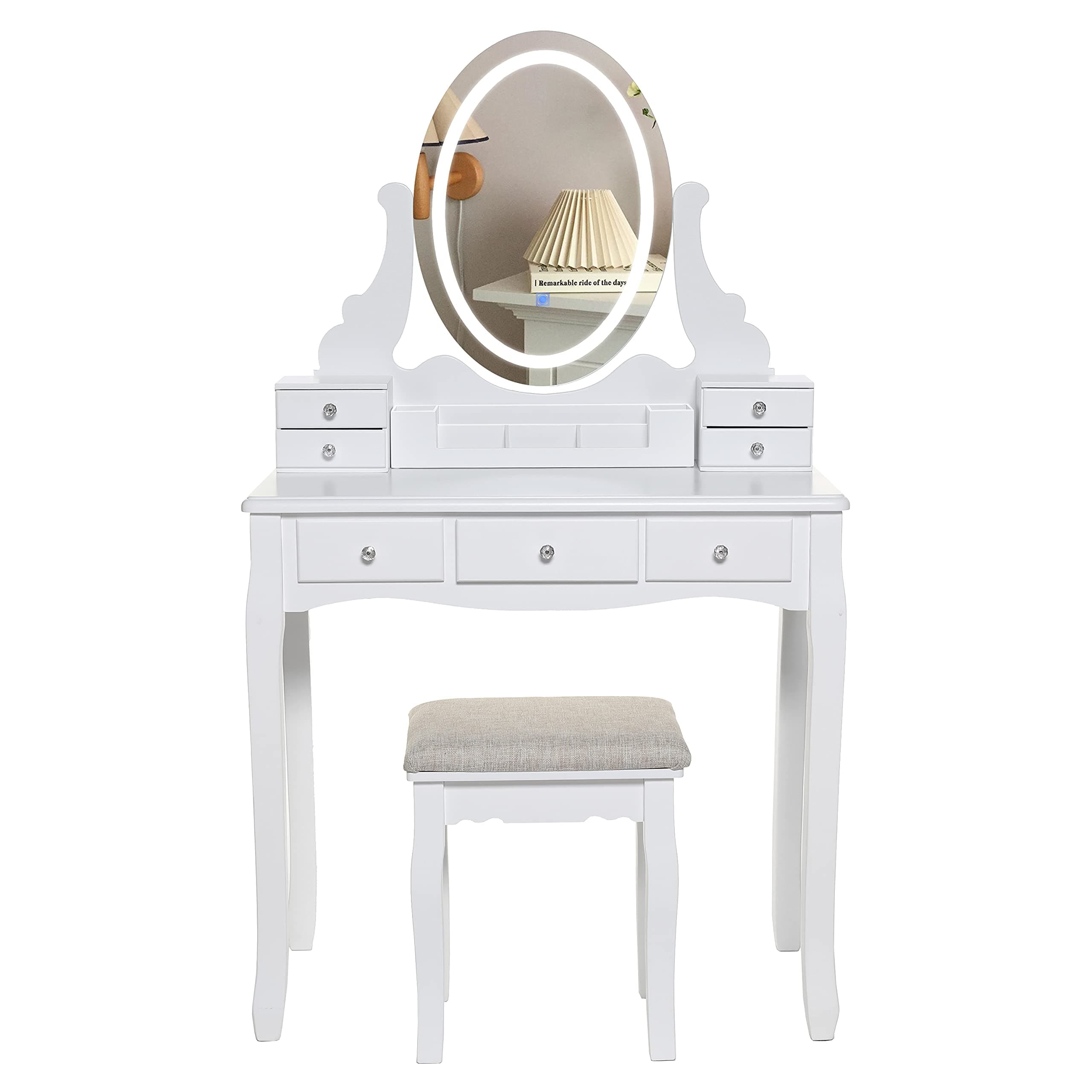 Vanity Table Set with 3 Colors Lighted Mirror