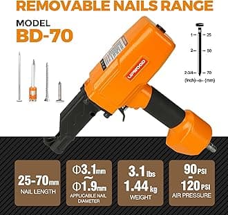 UPWOOD Professional Pneumatic Nail Puller BD70, Nail Pulling Gun, Nail Removal, Pneumatic Denailer Tool for Recycled Wood Fence Pallet (Ideal for Soft or Medium-Hard Woods)