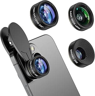 Phone Camera Lens 3 in 1 Kit, Phone Lens Kit - 235° Fisheye Lens + 25X Macro Lens + 0.62X Wide Angle Lens, Clip on Cell Phone Lens Camera Compatible with iPhone Samsung Android Smartphones