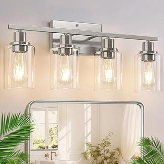 4-Light Bathroom Light Fixtures, Brushed Nickel Vanity Lights with Clear Glass Shades, Modern Bathroom Wall Lamp for Mirror Living Room Cabinet Bedroom Porch