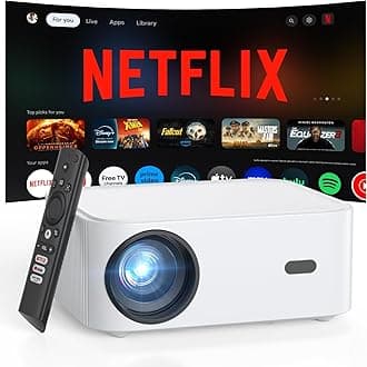 Official Licensed Netflix Smart Projector, HAPPRUN Projector 4K with Wifi and Bluetooth, DoIby Audio, Built-in Apps, Native 1080P 1000ANSI, Electric Focus, Portable Projector for Home Cinema, Bedroom