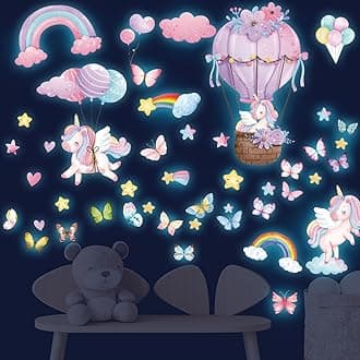 Tarklanda Glow in The Dark Stars for Ceiling Unicorn Wall Stickers Unicorn Rainbow Butterfly Wall Decals Luminous Unicorn Stars Ceiling Stickers for Girls Baby Kids Bedroom Living Room Nursery Blue