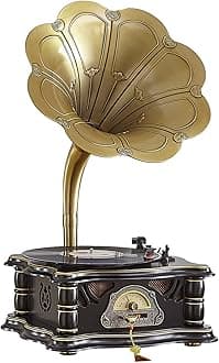 Wooden Vintage Gramophone Record Player, Retro Phonograph Record Player, Horn...