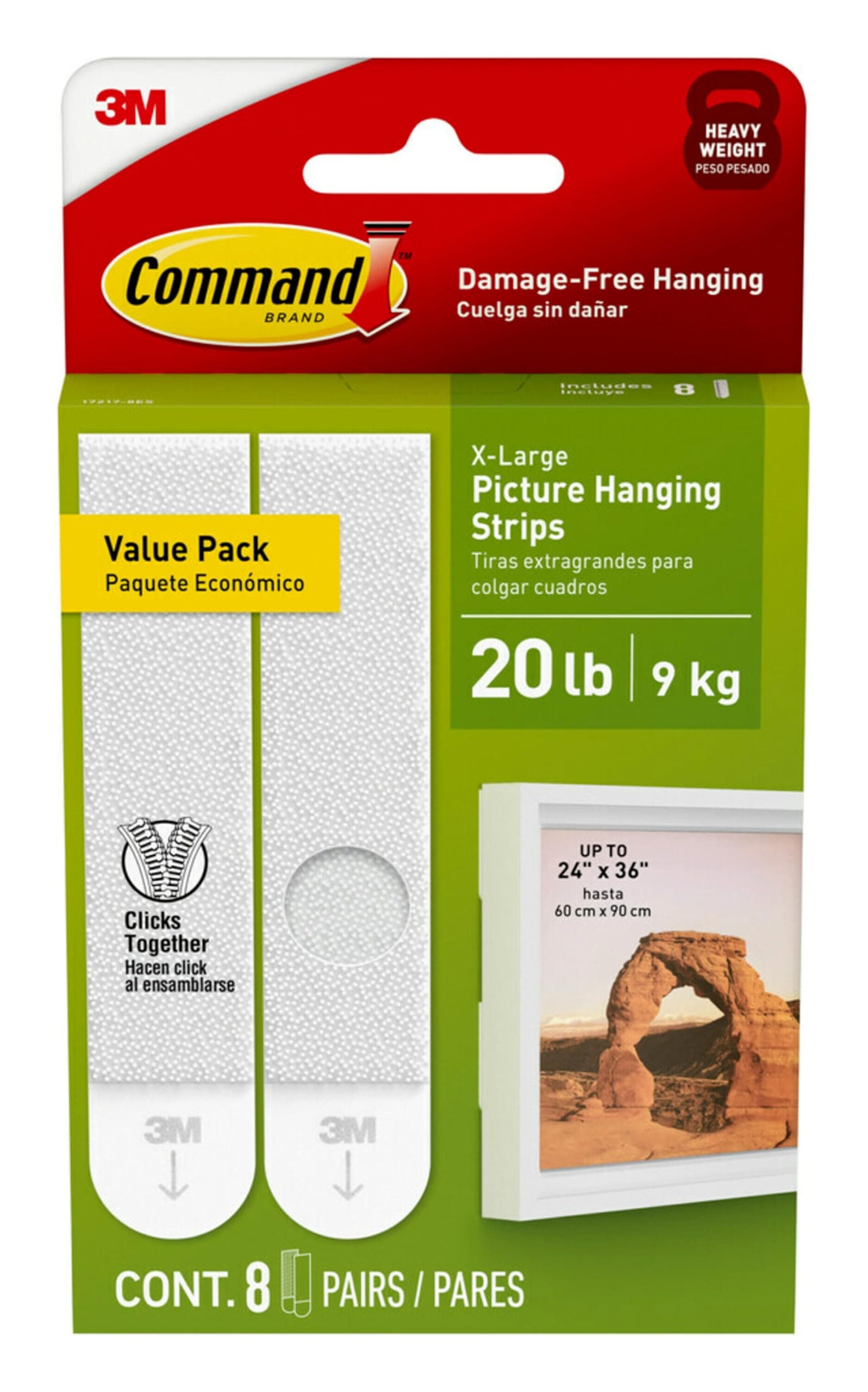 Command17217-8ES Hanging Strips, X-Large, White, 8 Count