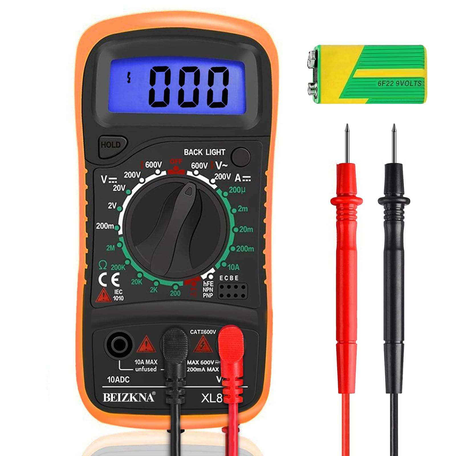 Digital Multimeter Voltmeter Battery Voltage Multi Tester AC DC Volt OHM Amp Current Meter Continuity Circuit Resistance Diode Ammeter Electrical Tester with Test Leads Backlight LCD Display