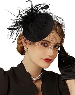 Cizoe Fascinators Hats 20s 50s Hat Pillbox Hat Cocktail Tea Party Headwear With Veil For Girls and Women (B1-Black)