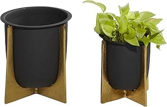 Deco 79 Metal Indoor Outdoor Planter with Removable Gold Stand, Set of 2 9", 7"H, Black
