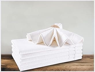 White Dinner Napkins Set of 6, 20"x20" Cloth Cotton Napkins, Double Hemstitched for Christmas, Thanksgiving, Baby Showers, Weddings