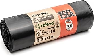 Relevo Heavy Duty Bin Bags 150L Heavy Duty Bin Liners 100% Recycled Water Resistant Rubbish Bags