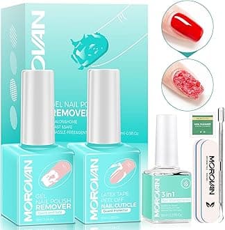 Morovan Gel Nail Polish Remover Kit: Gel Polish Remover for Nails with Liquid Latex Tape Peel off Nail Strengthener Cuticle Pusher Quick & Easy Gel Remover for Nails in 3-5 mins No Soaking Or Wrapping