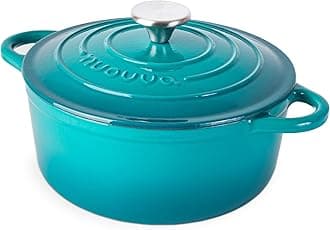 Nuovva Enamelled Cast Iron Dutch Oven Pot with Lid – 3.1 Quart Casserole Dish – Ceramic Dutch Oven for Bread Baking, Roasting, Braising & Stews – Oven Safe up to 500°F – 22cm Teal