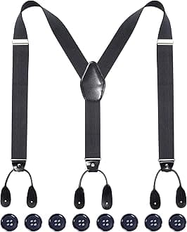 Men Button Suspenders Adjustable, Heavy Duty Y-Back Elastic Tuxedo Elastic Mens Suspenders with Leather Buttons End