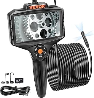 VEVOR Triple Lens Borescope, 5" IPS Screen Inspection Camera with Lights, 8X Zoom 1080P HD Split Screen, 10 LED Lights Scope Endoscope Camera for Automotive, Plumbing(16.5FT Cable, 32GB Card)