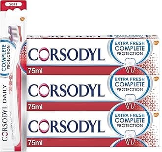 Complete Protection Bundle: 3X Complete Protection Extra Fresh Toothpaste 75ml & 1X Corsodyl Soft Toothbrush