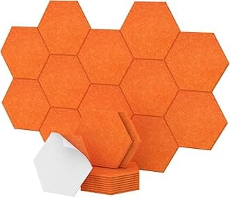 Self-adhesive Hexagon Acoustic Panels 12 Pack, TONOR 12"x 10"x 0.4" High Density Sound Proof Panels Tiles for Walls, Absorbing Noise and Eliminating Echoes Acoustic Foam for Home Studio Orange