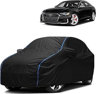 FAVY All Weather Resistant Car Body Cover Compatible with Audi S6 Scratch Proof, Anti-Dust, UV Protection with Windproof Buckle Strap and Mirror Pockets, Bottom Elastic Fitted-Black