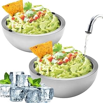 Dip Chiller Bowl - 35oz Capacity - Frozen Ice Stainless Steel Party Serving Bowl - Insulated Dip Dish Platter Keeps Salsa, Guacamole, Condiments, Sauces, Salad & Food Hot or Cold (2 Bowls)