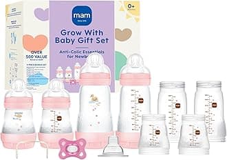 MAM Grow with Baby 15-Piece Gift Set, Newborn 0-4 Months, Anti-Colic Bottles and Silicone SkinSoft, Essential Baby Items, Girl