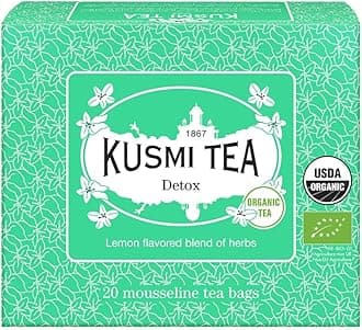 Kusmi Tea - Detox - Organic Blend of Green Tea, Mate & Lemon - Lemongrass, Rose Hip and Lemon Flavours - Enjoy Hot or Iced - Exotic Infusion Perfect for Tea Lovers - 20 Tea Bags