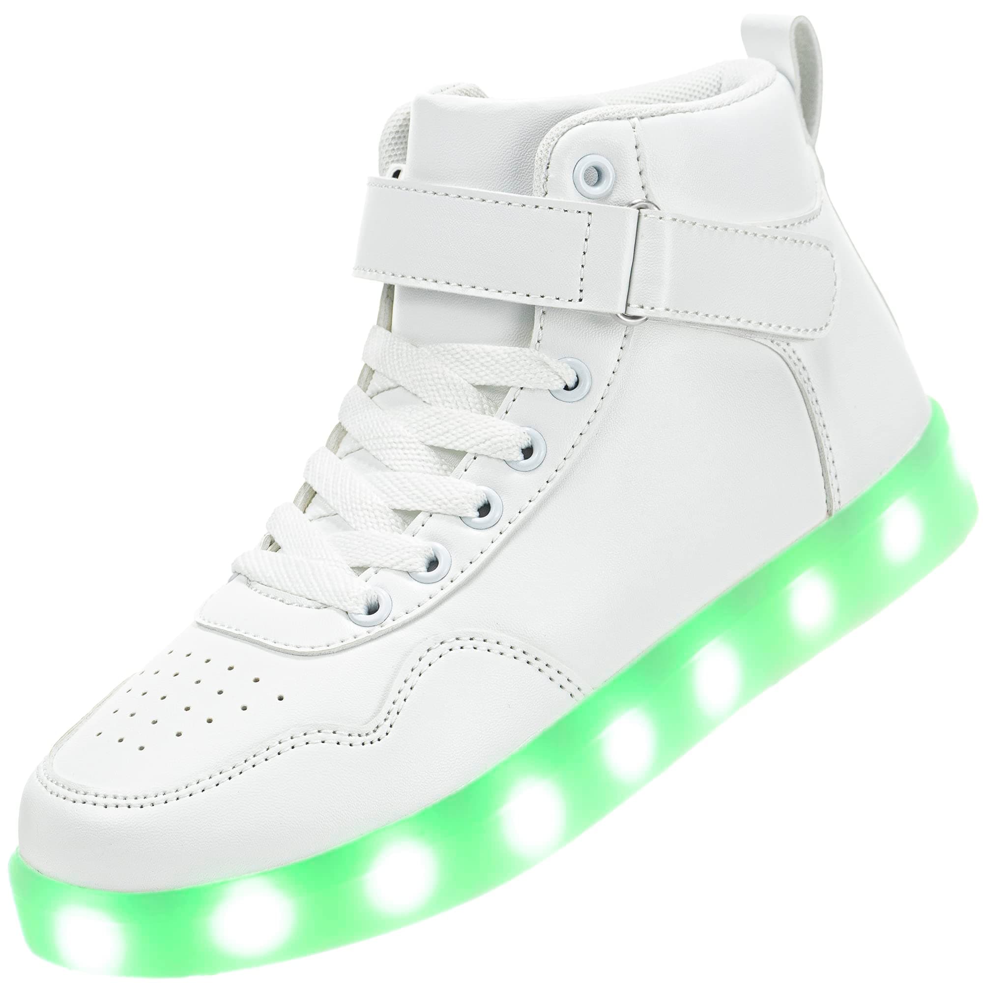 APTESOLKids LED Light Up Shoes with Adjustable Hook & Loop - Rechargeable High Top Flashing Sparkly Luminous Glowing Sneakers, Cool Adorable Light-Up Tenis for Boys Girls