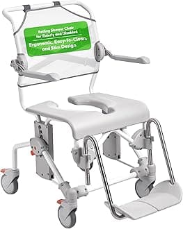 Swift Mobile-2 Shower Commode Chair - Rolling Shower Chair for Elderly and Disabled, 353 lbs Weight Capacity - Bedside Commode with Adjustable Height, Armrests & Backrest - White