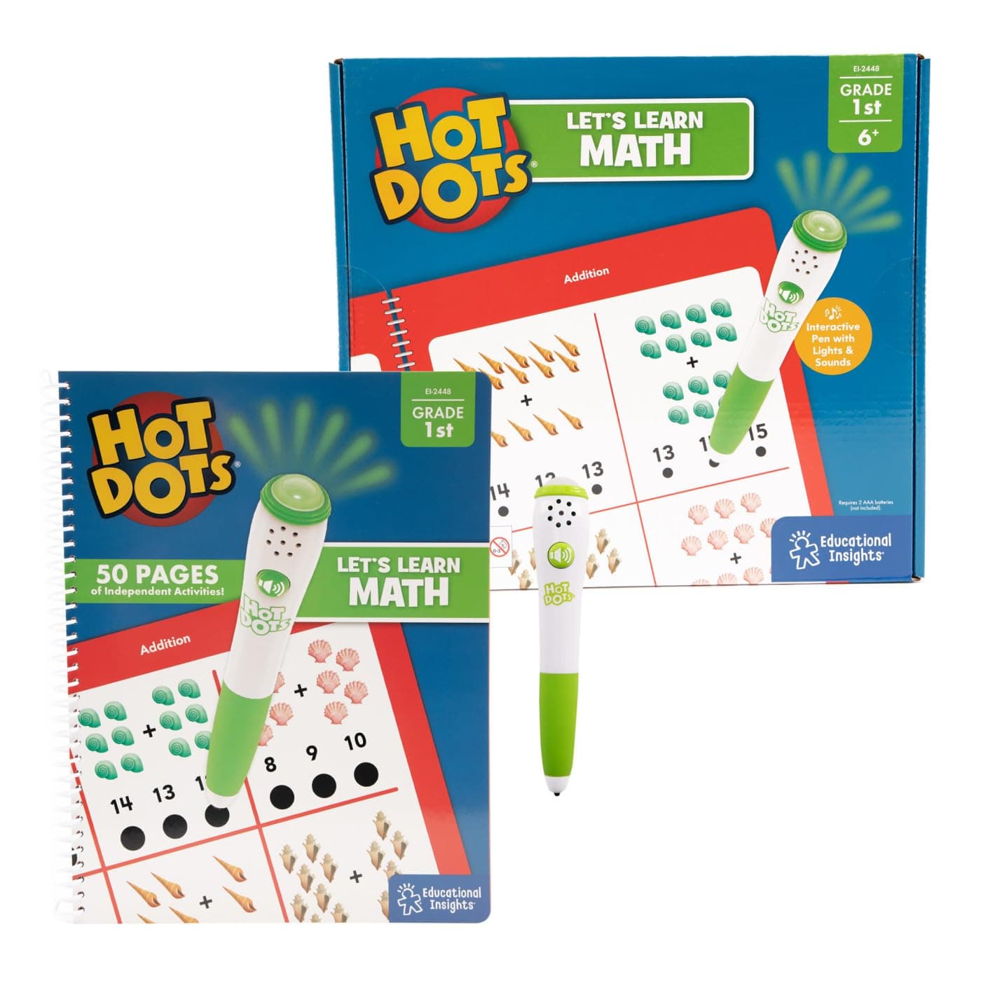 Educational Insights Learning Resources Hot Dots Let’s Learn Math 1st Grade Activity Book & Interactive Pen with Instant Feedback, Over 100 Activities, Ages 6+