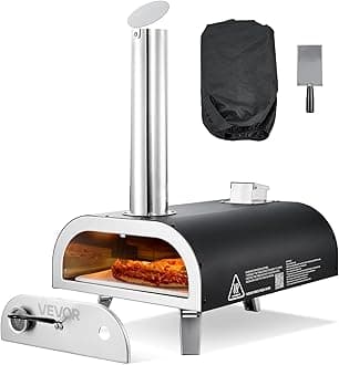 VEVOR Outdoor Pizza Oven, 12 Inch Wood Fired Pizza Ovens, Pellet Pizza-Stove with Thermometer, Portable Pizza-Maker for Outside Backyard Patio Camping, Pizza-Stone, Carry Bag, Shovel, Black