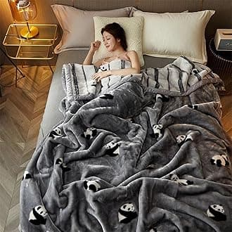 LGYKUMEG Heavy blankets for winter,korean blanket King Size,Super soft 2 Ply Reversible Blanket Thick Heavy Faux Fur King size Mink Throw Bed Blanket,Panda Dudu,150x200cm