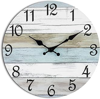 CHYLIN Wall Clock - CHYLIN Silent Non Ticking Wall Clocks Battery Operated, Rustic Coastal Country Clock Decorative for Bathroom Kitchen Bedroom Living Room(10 Inch)