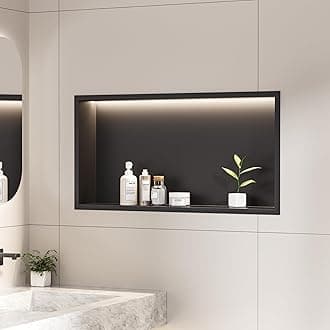Hasipu Stainless Steel 24 * 12 Shower Niche, Matte Black Waterproof LED Light Strip Bathroom Wall Shelf, Recessed Lighting Niche Bathroom Storage Installation