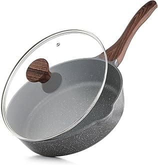 SENSARTE Deep Frying Pan 10.2 inches (26 cm) with Lid, Marble Coated, Compatible with IH/Gas Stoves, Stir-fry Pan, Non-stick, Easy to Clean, Chinese Wok, Less Sticking, High Heat Efficiency, One-Year
