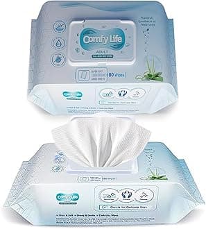 Comfy Life Premium Full Body Cleansing Wet Wipes For Adults - Large Luxury Fresh-feel Rinse-free Fragrance-free Bed Bath Intimate-care Soft Sheets (1 Pack (80 Wipes)