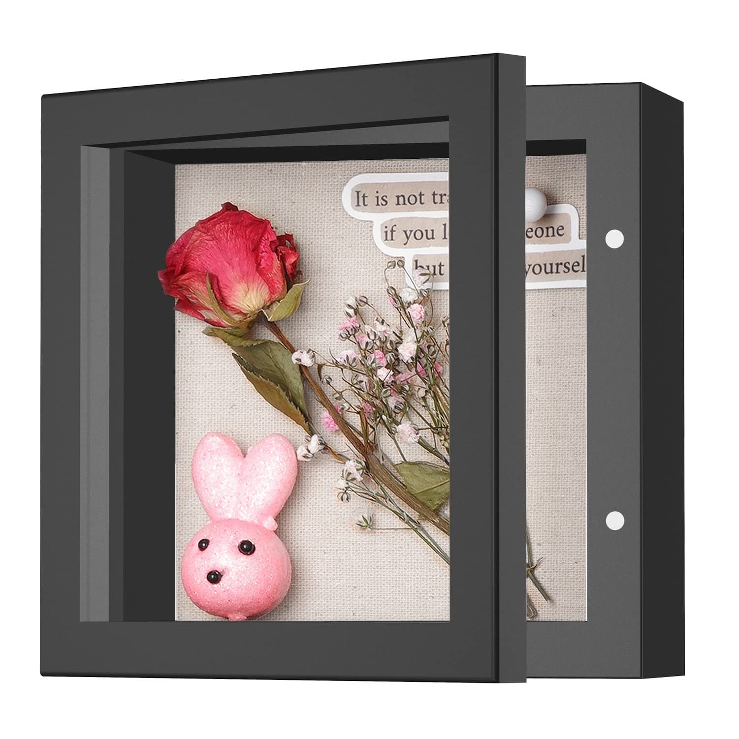 5x5 Small Shadow Box Frame with Linen Back - Sturdy Memory Display Case of Flower, Pictures, Medals and More, Black