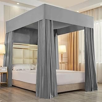 Mengersi Solid Four Corner Post Canopy Bed Curtains Bed Canopy Cover Cozy Breathable Tent for Boys Kids Adults Bedroom Decoration (Twin, Gray)