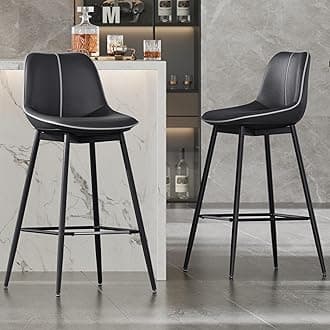 VASAGLE Bar Stools Set of 2, Bar Height Bar Stools with Back, Ergonomic Backrest, Synthetic Leather, Metal Legs, 28.5-Inch Tall Barstools for Kitchen Island Home Bar, Easy Assembly, Ink Black