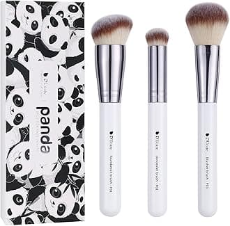 DUcare 3PCS Face Base Makeup Brush Kit - For Foundation, Concealer, Blusher Powder, Works With Liquid, Cream & Powder Products, 100% Vegan Soft Dense Bristles, Travel Essential Makeup Brushes - White