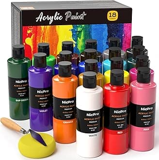Nicpro 18 Colors Large Acrylic Paint Set, Acrylic Paints 8.45oz/ 250ml Artist Painting Supplies Bulk Non-Toxic For Multi Surface Canvas, Wood, Fabric, Leather, Paper, Crafts, Hobby with Color Wheel