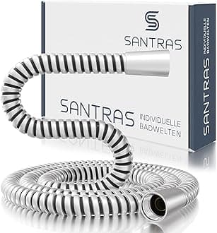 SANTRAS® Plastic Shower Hose Deluxe 1.25 m Long with Flow Limiter in matt Chrome - Particularly Flexible Shower Hose Made of Stainless Steel Made in Germany