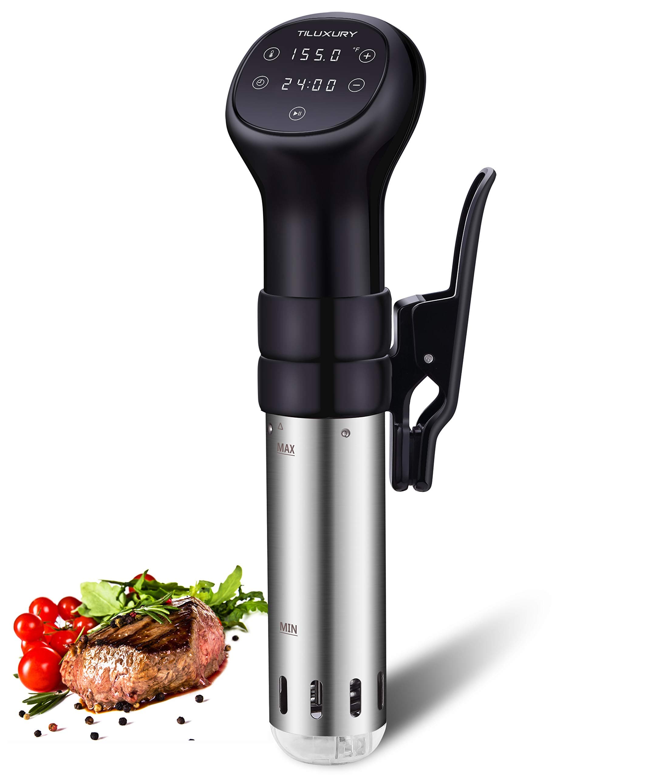 Precise Immersion Circulator Sous Vide Cooker, LCD Touch Screen, Accurate Time and Temperature Control, 800 Watts, Durable Stainless Steel Stick, Ultra Quiet, Black
