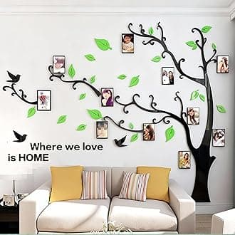 3D Tree Wall Stickers - DIY Photo Frame Tree Wall Decal Family Photo Frame Sticker Murals Wall Decor Living Room Bedroom TV Background Home Decorations (M:83 * 59in,Pale Green Left)