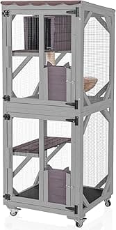 Cat Catio Outdoor Cat House Movable Large Enclosures on Exercise Wheels Kitty Cage with Upgraded Resting Box,Waterproof Cover