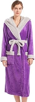 Inner Wish Women Hooded Plush Robe, Fleece Cozy Warm Bathrobe