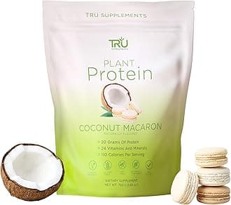 Plant Based Protein Powder, BCAA, EAA, 20g Vegan Protein, 100 Calories, 27 Vitamins, No Artificial Sweeteners 25 Servings (Coconut Macaron)