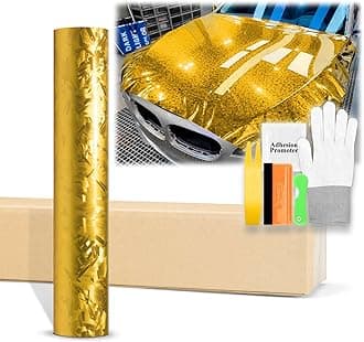 60"x300" (5FTx25FT) Gloss Gold 24K Chopped Forged Carbon Fiber Textured Vinyl Wrap Auto Car Sticker Decal Sticker Film Sheet Bubble Free Air Release Technology with Tool Kit