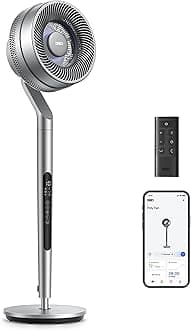 Dreo Smart Pedestal Fan for Bedroom, Wi-Fi/Voice/Alexa Control, 6 Modes,10 Speeds, 12H Timer, 23dB DC Quiet Circulator Fan, 120°+85° Oscillating Fans, 100ft, 40-44" Adjustable Height, Bright Silver