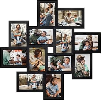 HELLO LAURACollage Picture Frames for Wall 4x6 Picture Frame Collage Display 12 Opening Photos Wall Hanging Photo Collage Frame Picture Frames Collage Wall Decor for Living Room - Black